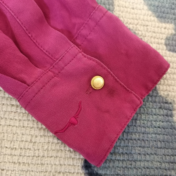RM Williams Blouse Size 10 Magenta Silk Long Sleeve Button Up Collared Western - Picture 8 of 12